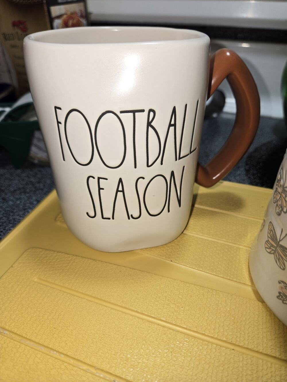 Rae Dunn Artisan Collection "FOOTBALL SEASON" Ceramic Mug 12oz White/Brown